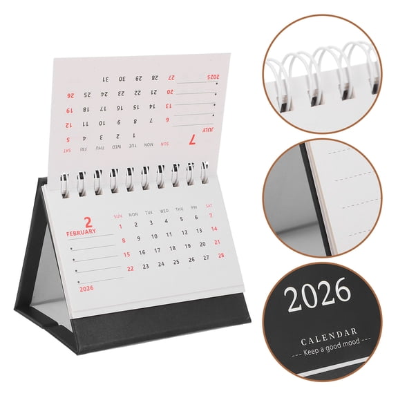 Raindrops Compact 2026 Table Calendar Black Foldable Stand Small Office Desk Planner
