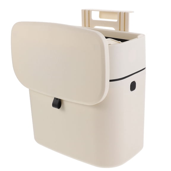 Raindrops Versatile Beige Kitchen Trash Bin with Lid Wall Hanging and Covered Garbage Container