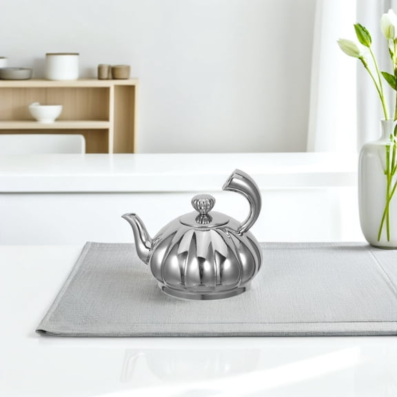 Raindrops Small Stainless Steel Tea Pot with Filter Stylish Pumpkin Design for Loose Leaf Tea Steeping