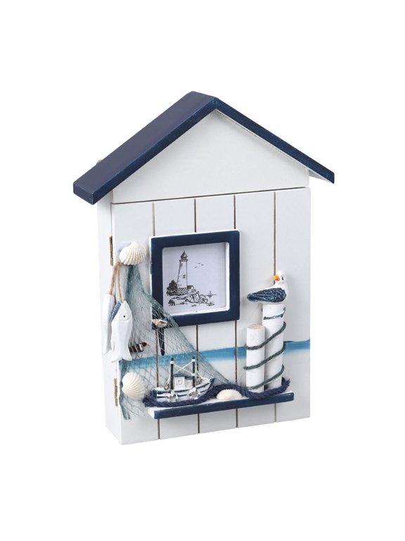 Wooden Wall Mount Key Box Organizer with Vintage Hooks, Multi-Color Rustic Storage Solution