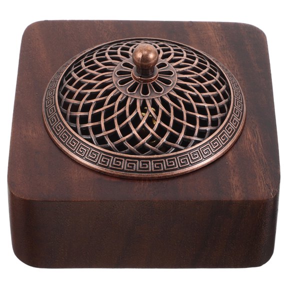 Raindrops 1Set Light Brown Wooden Incense Burner with Brass Cover Smooth Inner Wall