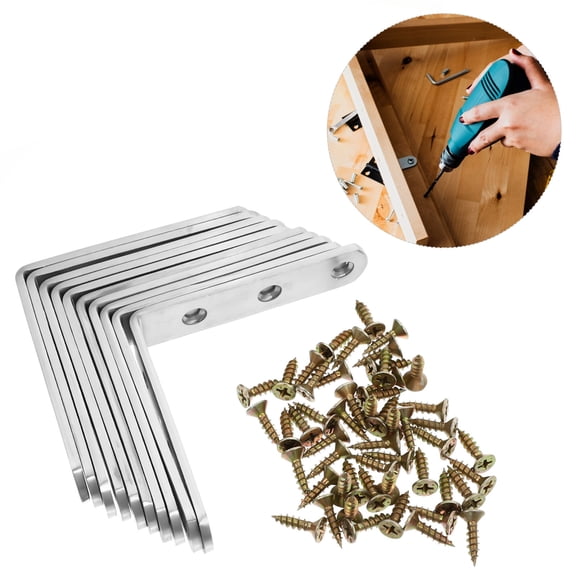 Raindrops Corner Brackets Fixed Bracket Silver 10Pcs 3.14X3.14X0.79In Stainless Steel Stabilization Office