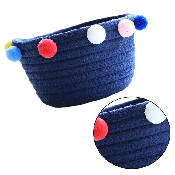 Raindrops Cotton Rope Woven Basket 1Pc for Desktop Organization of Cosmetics and Sundries in Navy Blue 6.3x6.3x3.5in