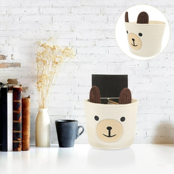 Raindrops Cotton Storage Baskets Bear Shape Beige Stationery Holder for Home 1Pack