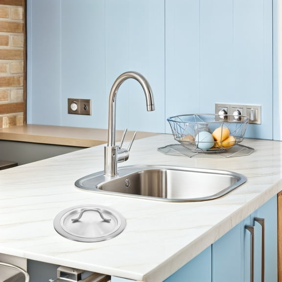 Raindrops Countertop Trash Can Lid Built in Stainless Steel Embedded Garbage Cover with Handle for Kitchen