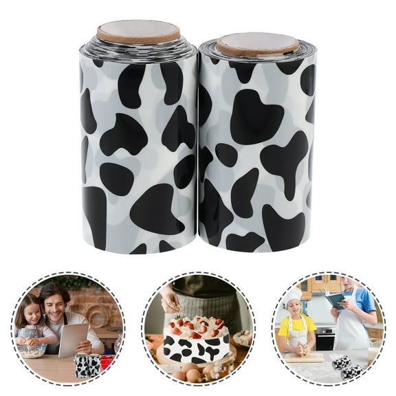 Raindrops Cow Pattern Cake Collar for Decoration Plastic White Perfect for Parties and Events 2 Rolls