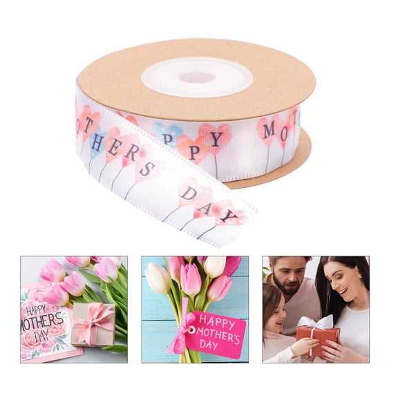Raindrops Mothers Day Decorative Ribbon Polyester Printed with Heart Pattern for Wrapping and Craft Projects