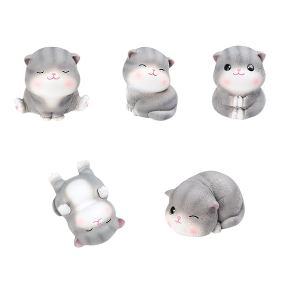 Raindrops Creative Lovely Cat Toy Resin Decorations for Home Grey 5pcs 0.5 inch