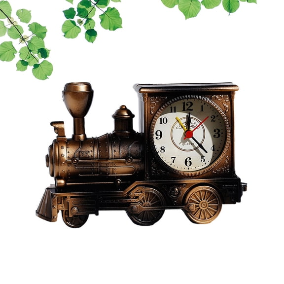 Raindrops Creative Railway Engine Clock for Timekeeping ABS Funny Design Coffee Color 8.5x5.5x4.5 inches