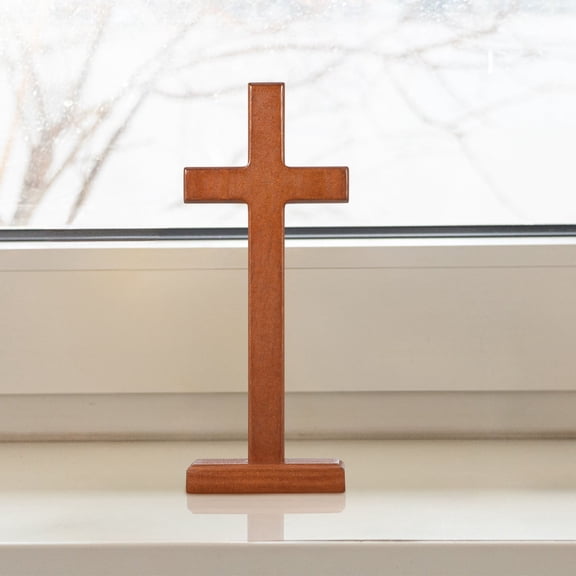 Raindrops Crystal Cross Standing Wooden Cross Decor Light Brown 1Pack