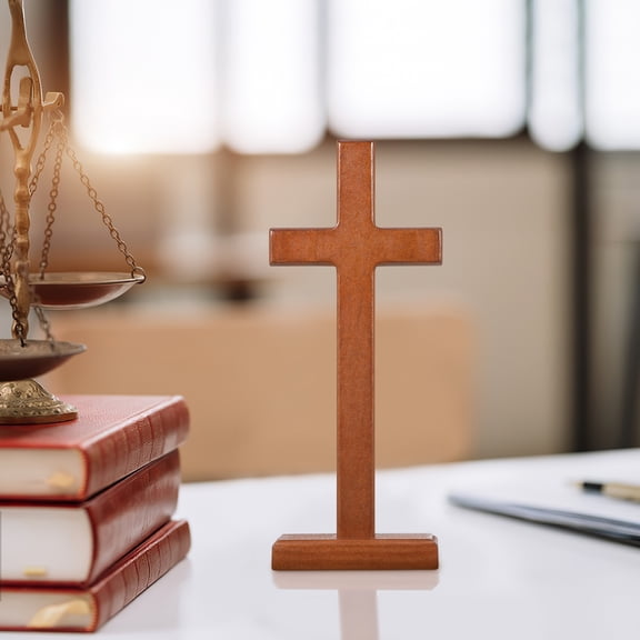 Raindrops Crystal Cross Standing Wooden Cross Decor Light Brown 1Pack