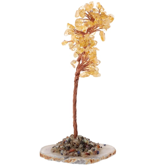 Raindrops Golden Crystal Stone Money Tree Statue for Home Office Decoration Enhancing Wealth and Luck 6 inch