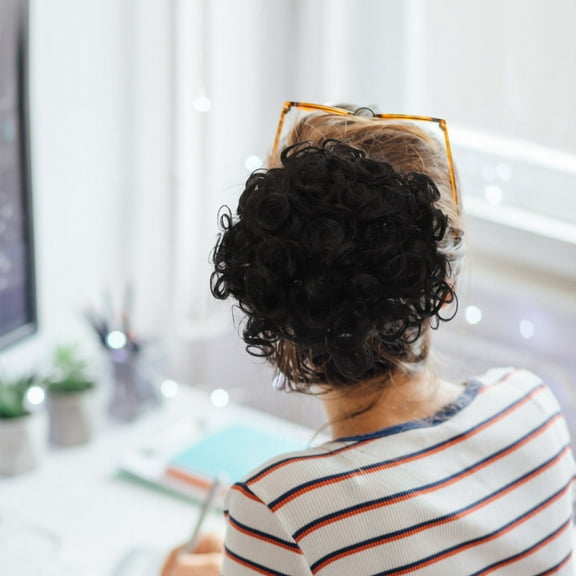 Raindrops Curly Fake Hair Bun Piece for Women with Elastic Band Black High Temperature Silk 7 Inch