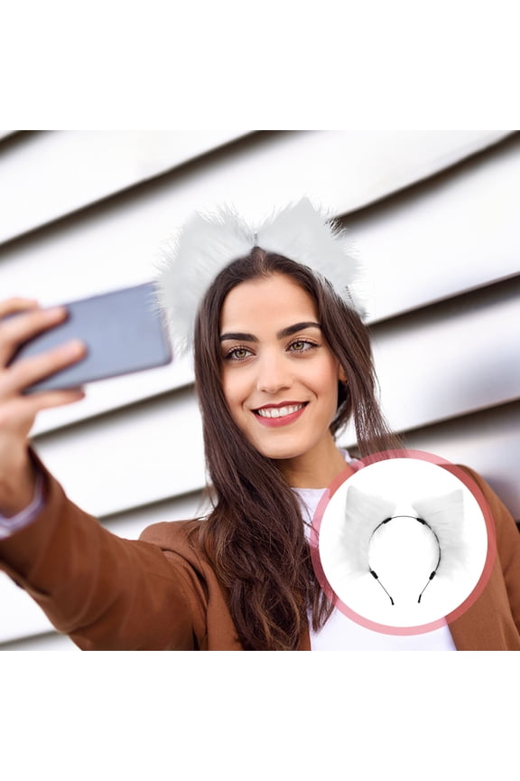 White Fluffy Animal Ears Headband Cloth Comfortable Decorative Hair Accessory