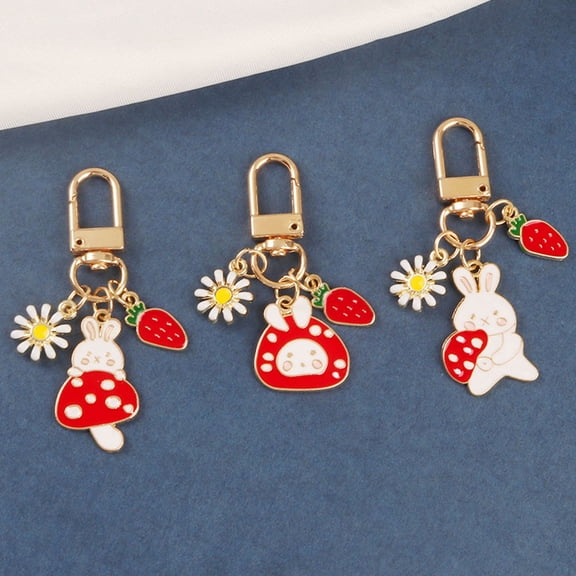 Raindrops Cute Bunny Keychain Charm 3Pcs Metal Rabbit Pendant for Women Bags