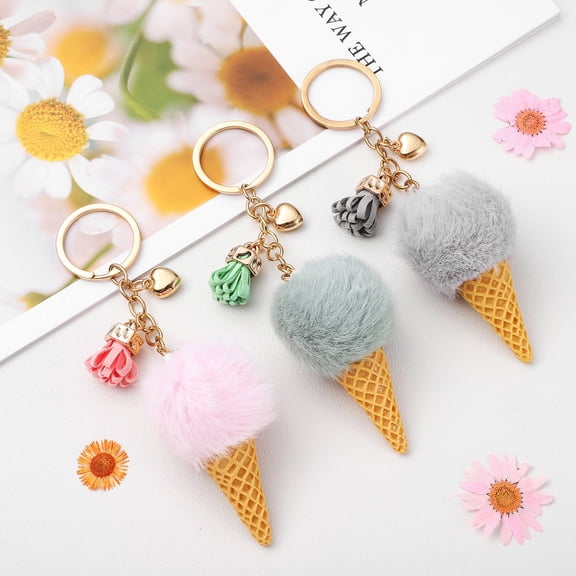 Raindrops Cute Ice Cream Keychain Decor Plush Pendant for Bag Hanging Assorted Color Small Size