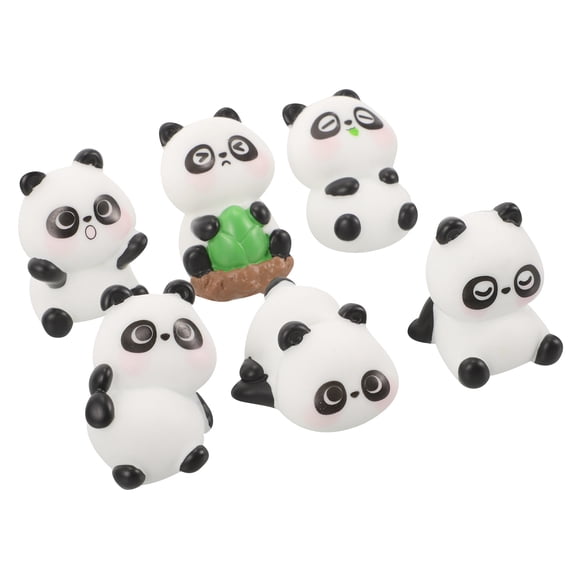 Raindrops Cute Panda Figurines Car Dashboard Decoration Resin Material White Color Lightweight Design 6 Pieces