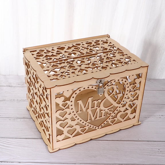 Raindrops DIY Wedding Box with Lock and Hollowed Design for Cards and Gifts Storage Khaki Color 6 Pieces Large Size