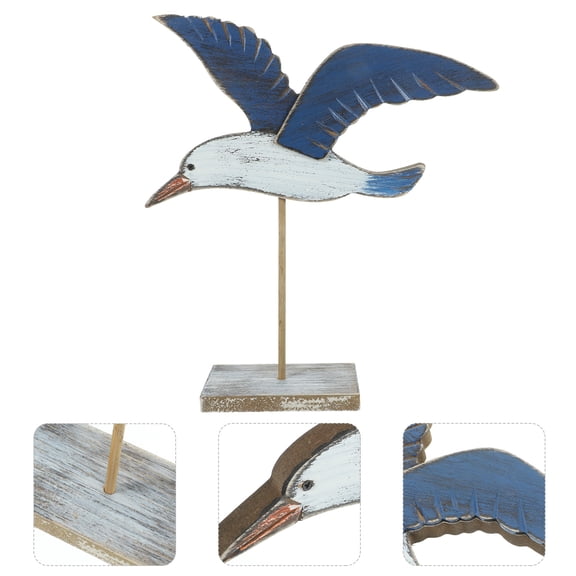 FOMIYES Decorative Bird Sculpture Seagull Figurine Wood Dark Blue 1Pcs Bedroom