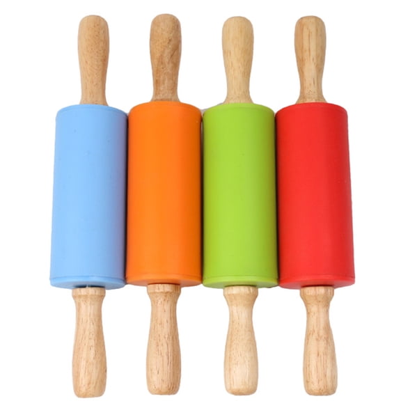 LABRIMP Blue Silicone Rolling Pin with Wooden Handles for Easy Dough Handling