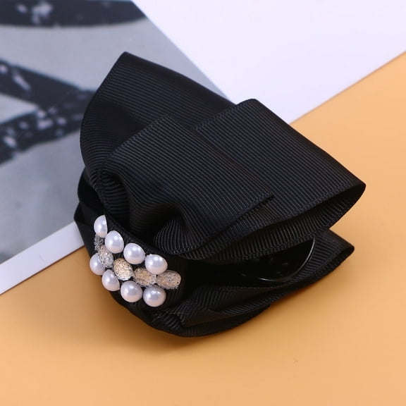 Raindrops Rhinestone Bow Claw Clip Middle Size Hair Accessories for Women Black 1Pack