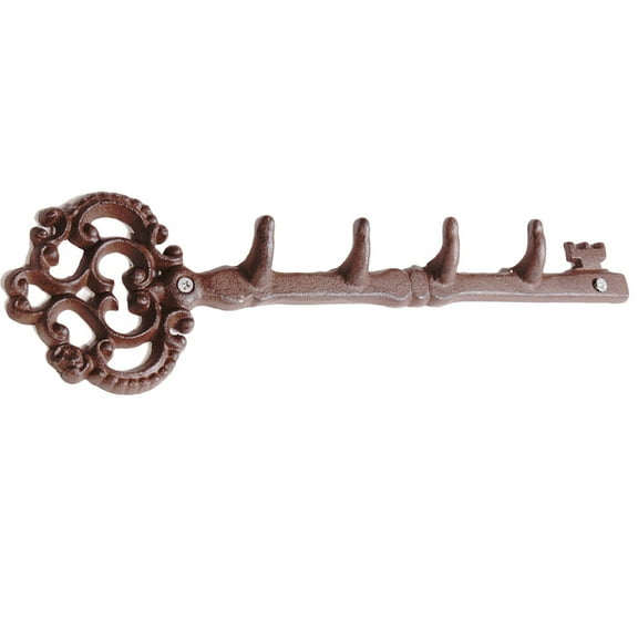 Raindrops Rustic Cast Iron Wall Mounted Key Holder with 4 Hooks, Decorative Key Rack and Clothes Hanger for Entryway