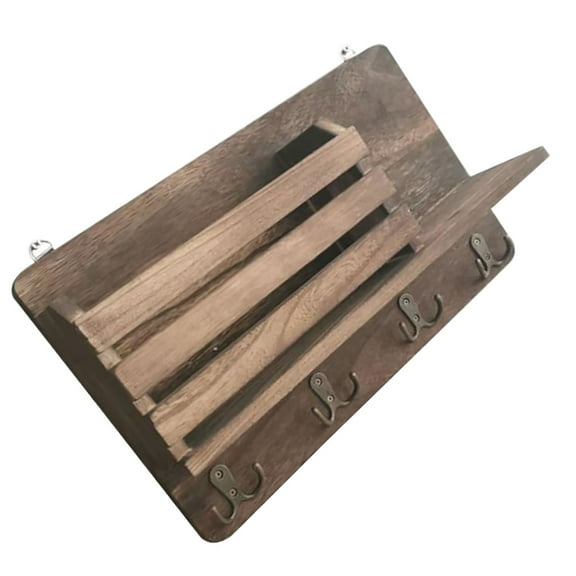 Raindrops Wall Mounted Rack Light Brown Wood 1Pcs 16.1x9.8in