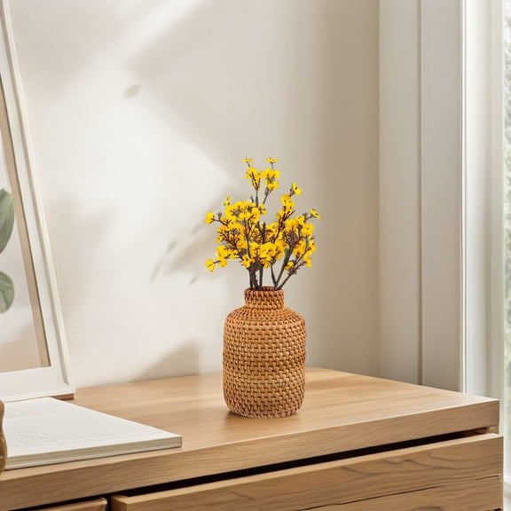 Raindrops Decorative Beige Rattan Vase Bottle for Home and Office, Stylish Woven Design, 1 Piece