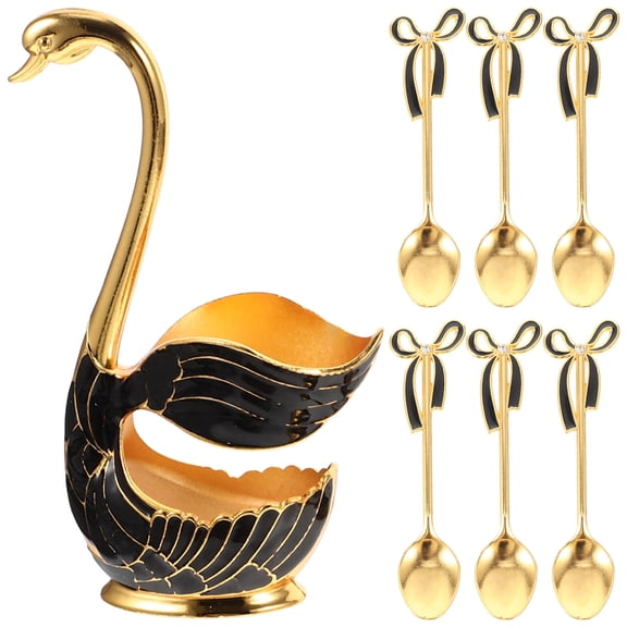 DEMACRIO Spoon Rest Set Coffee Spoon Dessert Spoon Swan Shape 1 Set Golden