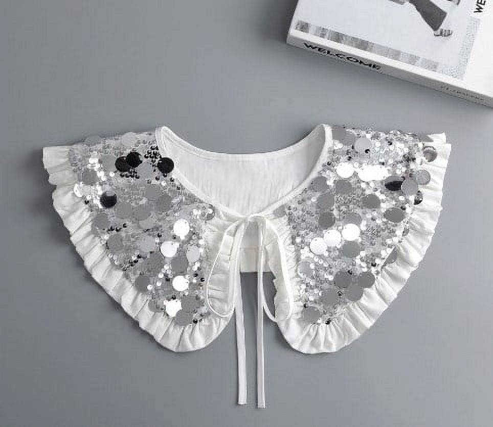 White Ruff Neck Raindrops Detachable Sequin Fake Collar White Collar for Women ...