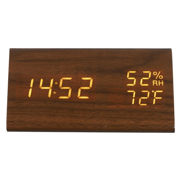 Raindrops Triangle Wooden Digital Alarm Clock with LED Display Temperature Humidity for Desk