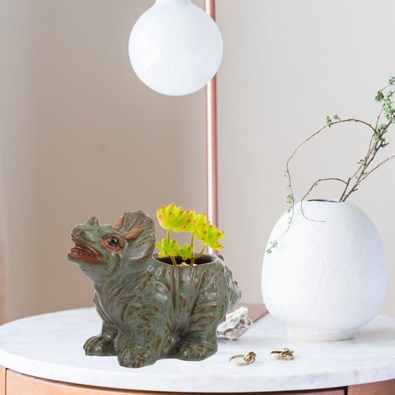Raindrops Dinosaur Shaped Planter for Home Decor Craft Ceramic Green Suitable for Small Spaces 1 Pc