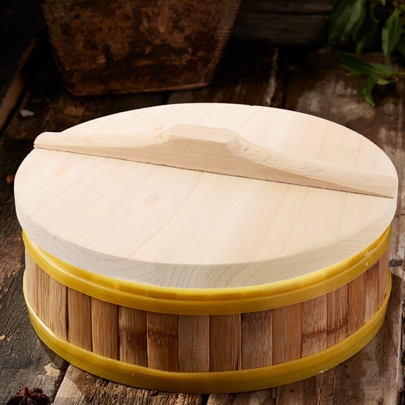 Raindrops Discada 1Set Beige Wood Wok Lid for Steam Retention and Versatile Use in Cooking and Family Gatherings