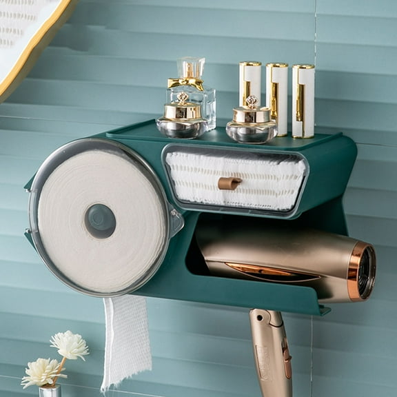 Raindrops Green Wall-Mounted Bathroom Tissue Dispenser, Plastic Holder for Convenient Bathroom Storage and Easy Access
