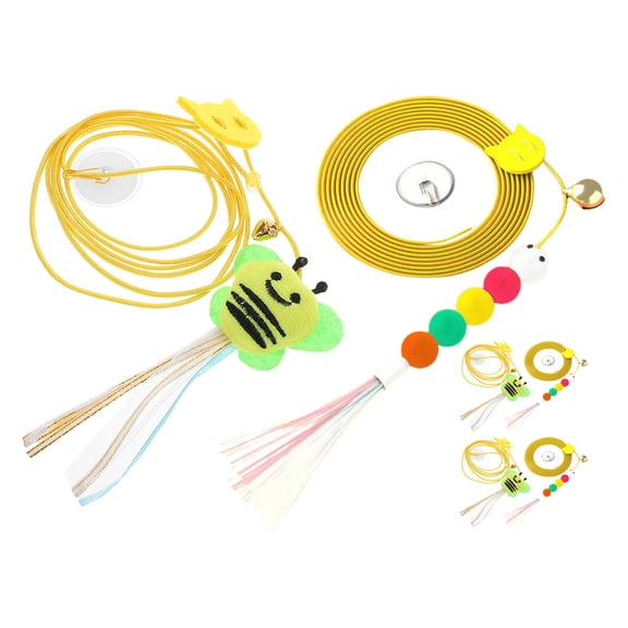 Raindrops Door Hanging Plush Plastic Bee Toy 6Pcs Retractable Teaser For Indoor Cats Chase Exercise