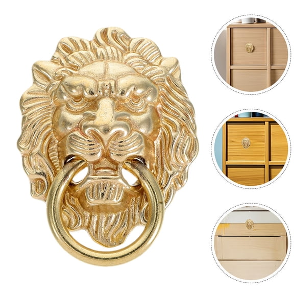 Raindrops Golden Brass Lion Head Door Handle Traditional Chinese Design Durable Material