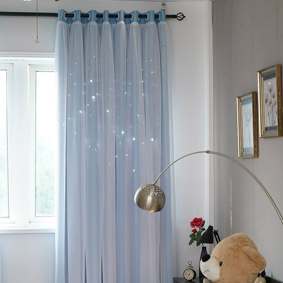 Raindrops  Double Curtains Star Cutout Window Coverings Bay Child Blue