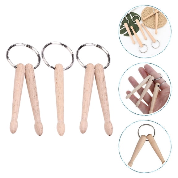 Raindrops Drumstick Pendant Keychain with Zinc Alloy and Wood, Beige Small Bag and Key Decoration Accessory