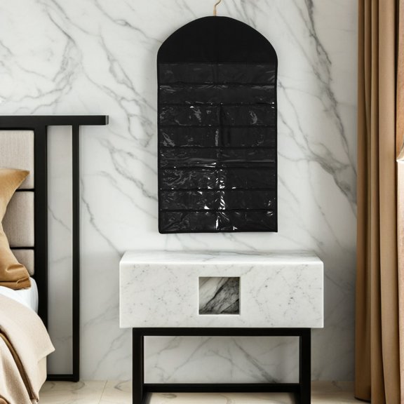 Raindrops 3Pcs Portable Hanging Jewelry Organizer Black Dual Sided with Eighteen Hook Loops for Travel and Home