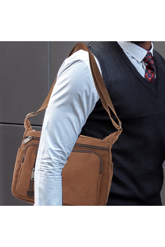 Durable Brown Canvas Document File Bag Men's Shoulder Messenger Bag for Business Use