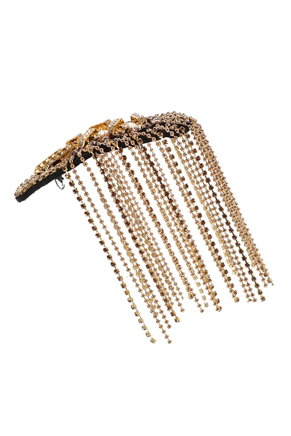 Golden Tassel Shoulder Epaulette with Rhinestone Bead Fringe for Decorative Costume and Uniform Accents