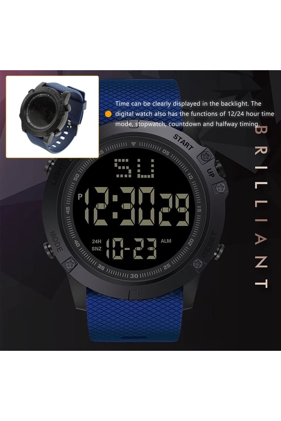 Blue Waterproof Electronic Watch for Adults with Luminous Display and Adjustable Strap