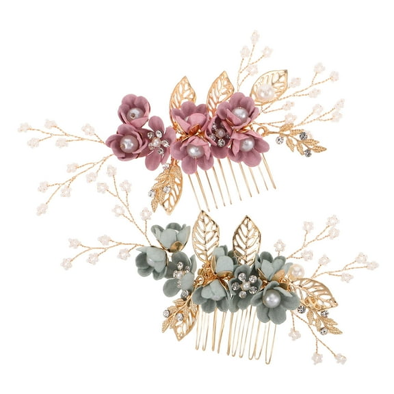 Raindrops 2Pcs Bridal Flower Hair Comb with Pearls Rhinestone Wedding Headpiece for Sophisticated Hairstyles