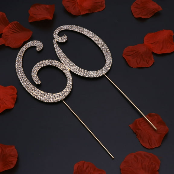 Raindrops Reusable Golden Cake Topper with Rhinestone Detail for Elegant Party Decorations