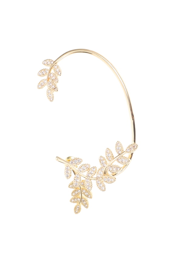 Elegant Golden Leaf Ear Cuff with Rhinestones for Women's, Versatile Metal Ear Wrap Jewelry, Casual or Formal Wear