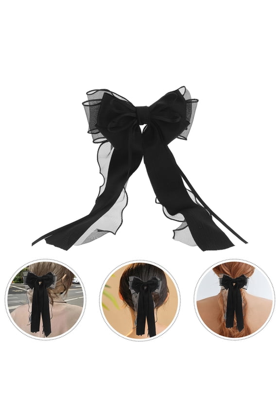 1Set Black Bow Clips Hair Clip Bows Elegant Design Mesh Bow Hair Accessories For Women Casual Events