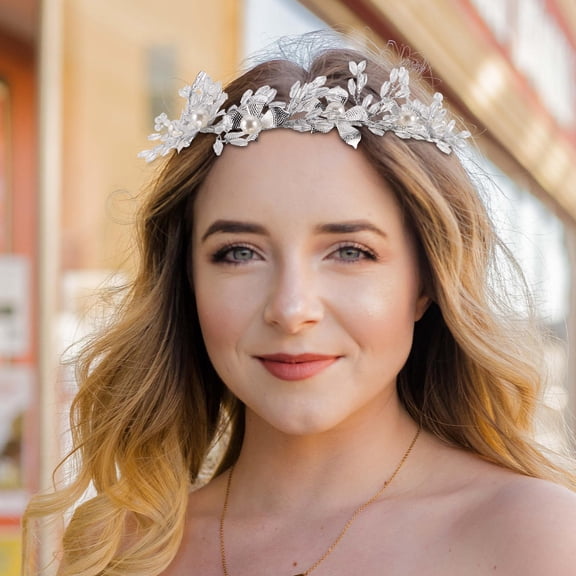 Raindrops Elegant White Bridal Hair Vine with Rhinestones Alloy Flowers and Secure Tie Band