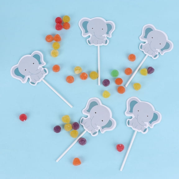 Raindrops Elephant Shape Cake Toppers for Party Decoration Multi Color Paper Picks 48pcs