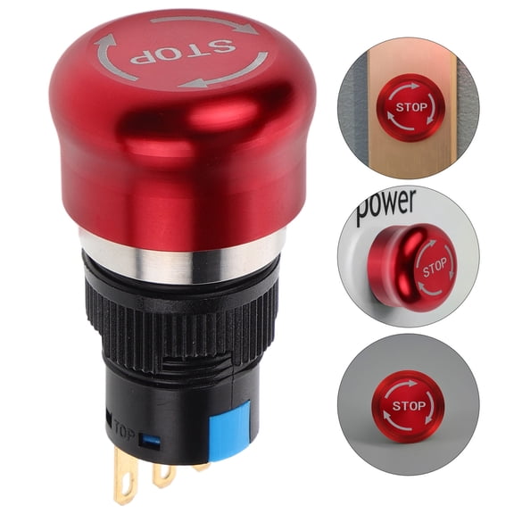 Raindrops Emergency Stop Push Button Switch Red with 16mm Opening Hole for Safety in Emergency Situations 1Set