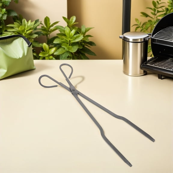 Raindrops Fireplace Log Grabber Heavy Duty Iron Extended Handle Black for Home